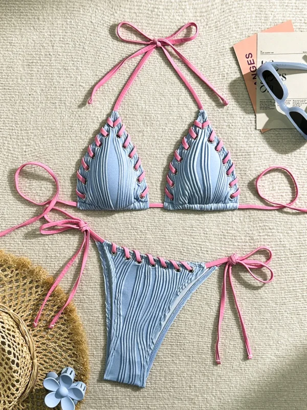 Bikini Arrugado Violeta de 2 piezas